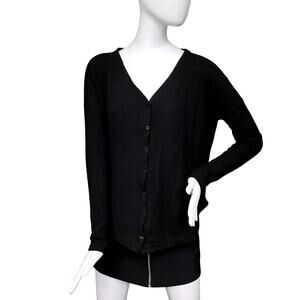 Wild Fable Waffle Button Down Top Size XS Black Long Fit Sleeves V Neck